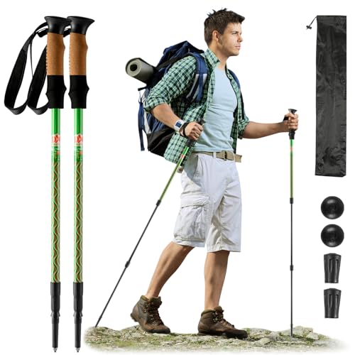Carbon Fiber Trekking Poles, Lightweight Adjustable Hiking Poles with Cork Grips, Pair of 2 Walking Sticks Balance Support...