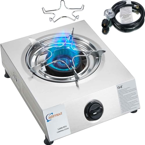 Horynar Propane Stove Single Burner Propane Stove 1 Burner 12,000 BTU Auto Ignition Gas Stove with CSA Hose for Outdoor Co...