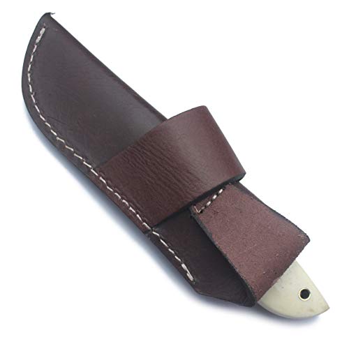WolfKlinge Handmade Damascus Steel Fixed Blade Knife with Full Tang Bone Handle and Premium Buffalo Hide Leather Sheath fo...