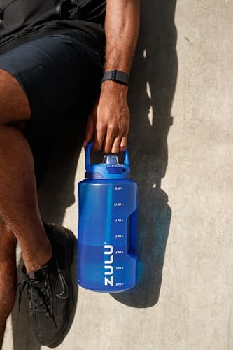 ZULU Goals 128oz Half Gallon Plastic Water Bottle with Straw and Time Marker | Large Reusable Jug with Handle and Leak Pro...