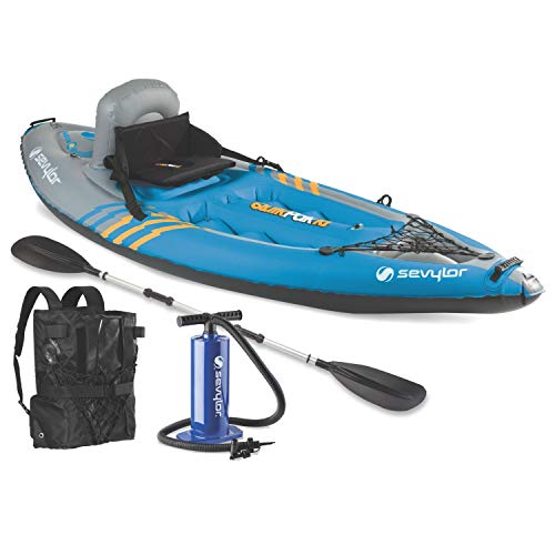 Sevylor QuickPak K1 1-Person Inflatable Kayak, Kayak Folds into Backpack with 5-Minute Setup, 21-Gauge PVC Construction; H...
