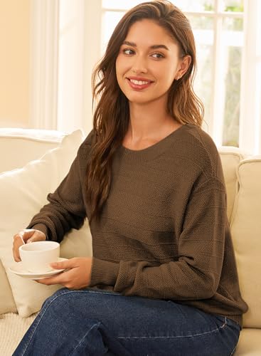 EVALESS Sweaters for Women Long Sleeve Fall Outfits 2025 Back Bow Knot Sweaters Round Neck Solid Knit Pullover Tops