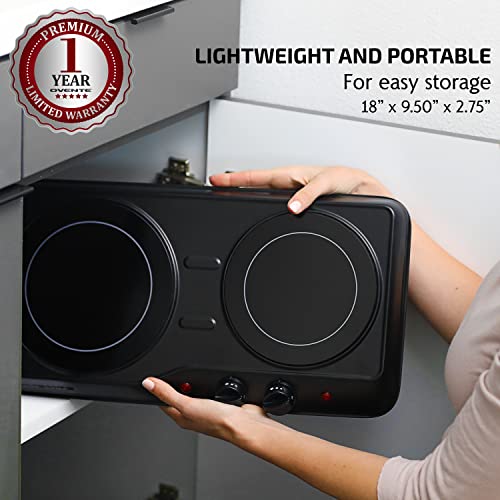 OVENTE Countertop Infrared Double Burner, 1700W Electric Hot Plate and Portable Stove with 7.75" and 6.75" Ceramic Glass C...
