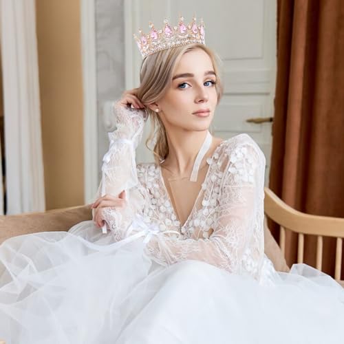 Feltent Pink Queen Crown for Women Crystal Tiara for Women Rhinestone Wedding Headband for Bride Hair Accessories for Cost...