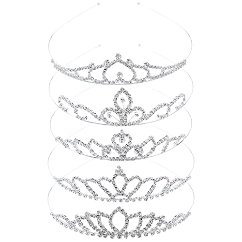 Cinaci 5 Pack Sparkly Glitter Rhinestone Silver Metal Headbands Wedding Hair Crowns Tiaras Clasps Accessories for Kids Gir...