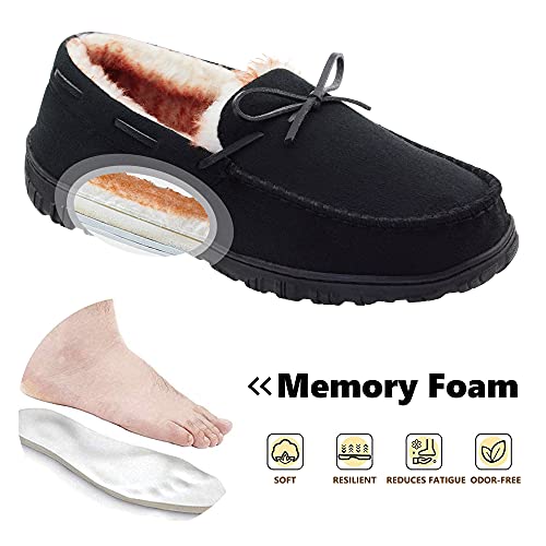 VLLy Mens Moccasin Slippers with Memory Foam Arch Support, Non Slip Rubber Sole House Shoes for Men Machine Washable Warm ...