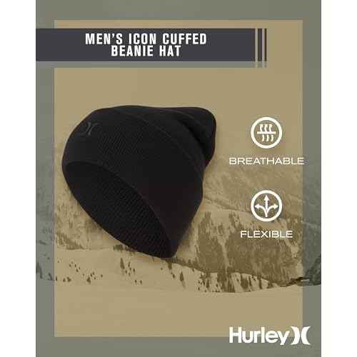 Hurley Men's Winter Hat - Heavyweight Slouchy Fit Icon Cuffed Beanie