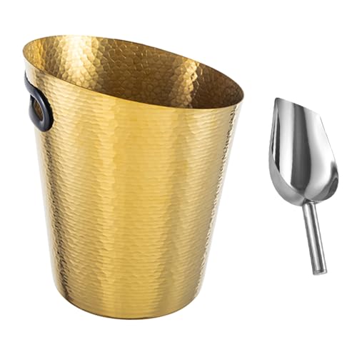 Stainless Steel Champagne Bucket with Ice Tongs - Stainless-Steel Beverage Tub - Diagonal Ice Bucket with Handle for Cockt...