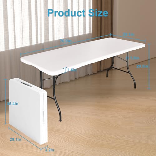 Bblife 6FT Folding Tables Heavy Duty White Foldable Table, Multi-Functional Fold up Table for Outdoor Camping Picnic Parti...