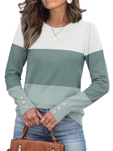 Womens Sweaters Fall Fashion 2025 Long Sleeve Button Cuff Soft Knit Pullover Trendy Tops Dressy Casual Blouses