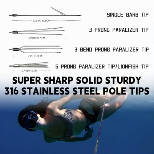 SINGMATOOLS Spearfishing Pole Hawaiian Sling Fishing Spear Set Fiberglass Pole Spear Harpoon Spearfishing Gear