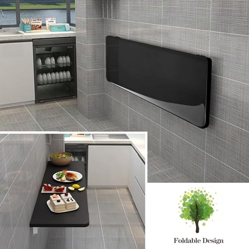 CYGJSYEA Wall Mounted Folding Table,Black Floating Desk for Small Spaces,Stainless Steel Bracket Laundry Folding Table,Wal...