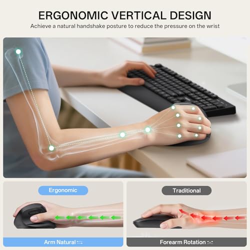 Philips Ergonomic Mouse - Vertical Mouse with 800/1200/1600 Adjustable DPI, 6 Silent Buttons Design for S/M Hands, Auto Po...