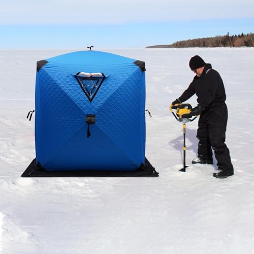 Portable Ice Fishing Tent Insulated, 1-2 People Square Ice Fishing Tent, 57x65 in Shelter Oxford Cloth Ice Fishing Shanty,...