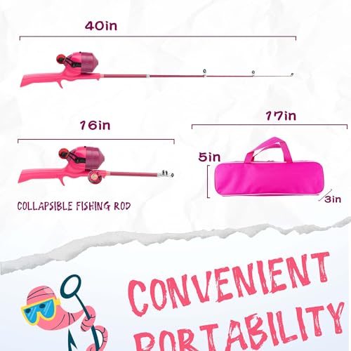 Kids Fishing Pole, Telescopic Fishing Rod, Toddler Collapsible Fishing Rod and Reel Combo with Tackle Box, Fishing Line, B...