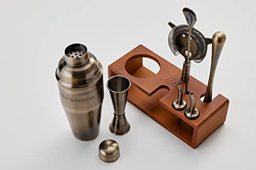 Mint & Mortar Cocktail Shaker Set, 7-Piece Bartender Kit with Stand, 24oz Martini Shaker Bottle Stainless Steel Bar Tools,...