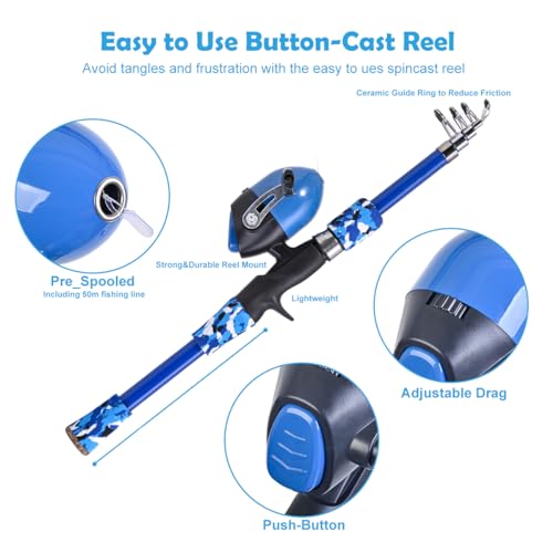 LEOFISHING Portable Kids Fishing Rod Set 2Pack Telescopic Fishing Poles for Boys and Girls Fishing Rod and Reel Combos wit...