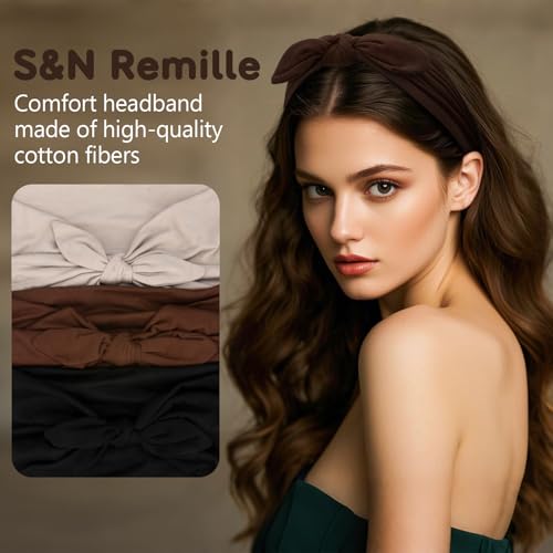 S&N Remille Wide Headbands for Women, Large Hairband, Elastic Non-Slip Headband Twist Knotted Accessories, Yoga Workout Vi...