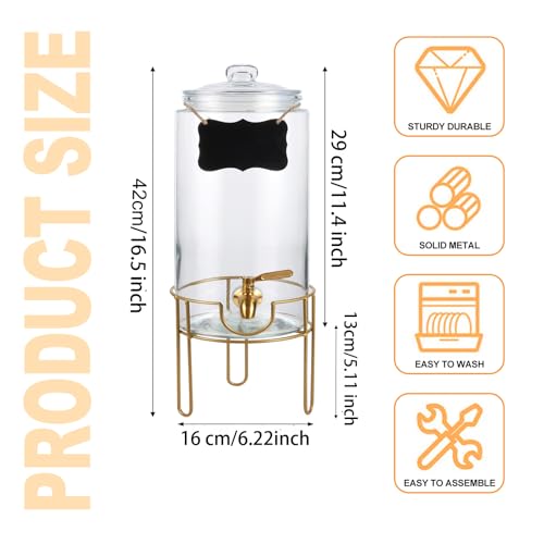 Drink Dispensers for Parties 1 Gallon, Bevarage Dispenser with Stand,Glass Drink Dispenser With Stainless Steel Spigot + M...