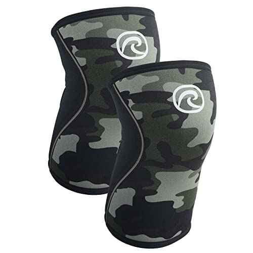 Rehband 5mm knee sleeve support for Cross Fit & heavy training, compression neoprene knee sleeve, feel stronger + more secure while workout, Colour:Camo - 1 Pair, Size:S