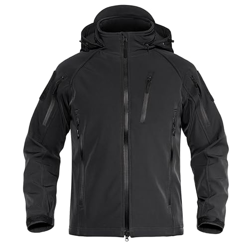 TACVASEN Men's Rain Jacket Tactical Military Hoodie Waterproof Windbreaker Softshell Winter Fleece Coats Hiking Outdoor