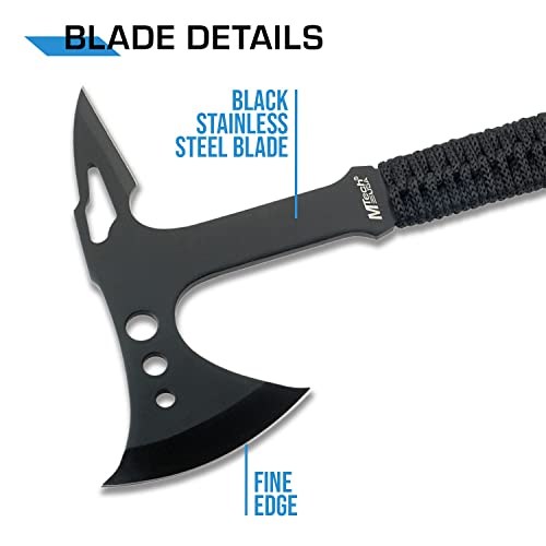 MTech USA MT-AXE8 Camping Axe, Black Stainless Steel, Cord Wrapped Handle, 15-Inch Overall