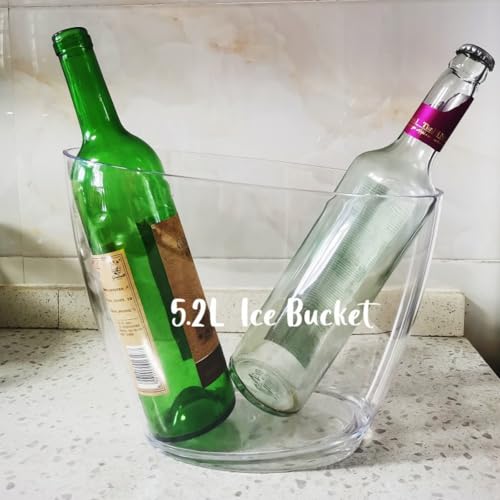 Lawei 2 Pack Acrylic Ice Bucket, 5.2L Clear Plastic Champagne Wine Bucket Chiller, Oval Bar Ice Cooler Container, Food Gra...