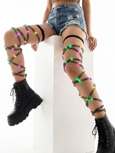 Lorealri Rave Leg Wraps Elastic Light Up Straps Plus Size Neon Garter EDC Outfit Concert Coachella Accessories for Women