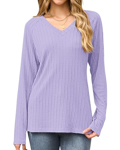 AUSELILY Womens Long Sleeve shirts Casual V Neck Lightweight Pullover Tops 2025 New
