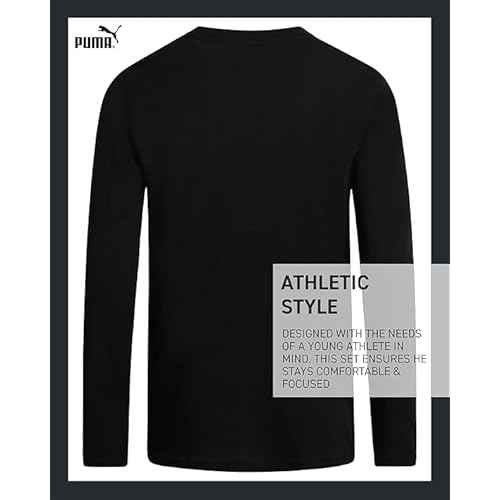 PUMA Boys Long Sleeve Shirts - Breathable Athletic Crewneck Long Sleeve Shirts for Boys - Casual Top Tees (Sizes S-XL)