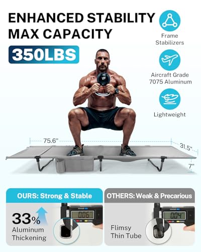 Gonex 31.5" Extra Wide Camping Cot with Premium Pillow Pocket Supports 350lbs, Portable Ultralight Folding Cot Bed for Adu...