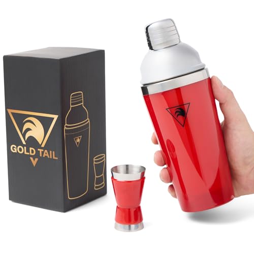 GOLD TAIL Cocktail Shaker Set 17oz – Red Stainless Steel Cobbler Shaker with Jigger, Leak-Proof & Non-Slip Base – Premium ...