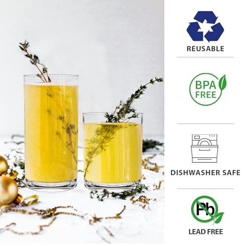 RÉΑLWÁY Acrylic Drinking Glasses Set of 6 - Clear Unbreakable Plastic Cups Reusable for Kitchen, Poolside & Patio - Shatte...