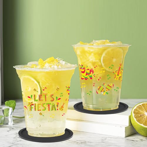 AIBIIN 50 PCS Fiesta Party Plastic Cups 12 oz Mexican Cinco De Mayo Clear Disposable Plastic Cups Decorations Taco Bar Le...