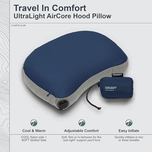 COCOON- Premium - Ultralight Inflatable AirCore Shaped Pillow - Washable Travel Air Pillows for Camping, Hiking, Backpacki...