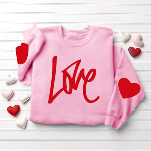 ABABC Valentines Sweatshirts for Women Love Theme Graphic Pullover Sweater Crewneck Long Sleeve Shirts Valentines Outfit