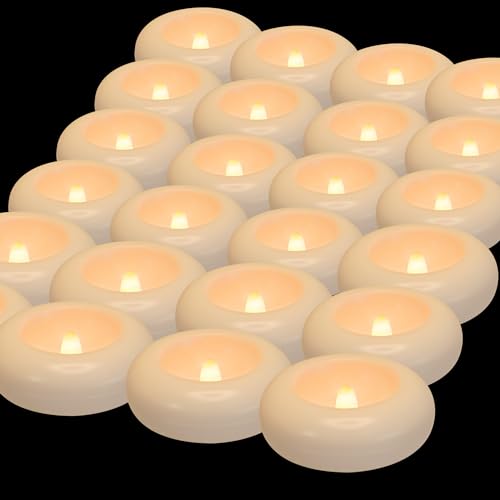 Aignis 24 Flameless LED Floating Candles, 3-Inch Plastic Battery Operated Tealights, Glow Time Over 120 Hours, Cozy Romant...