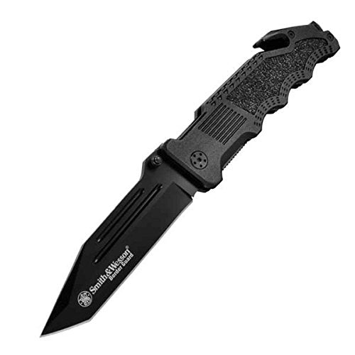 Smith & Wesson Border Guard 10in High Carbon S.S. Folding Knife with 4.4in Tanto Blade and Aluminum Handle for Tactical, S...