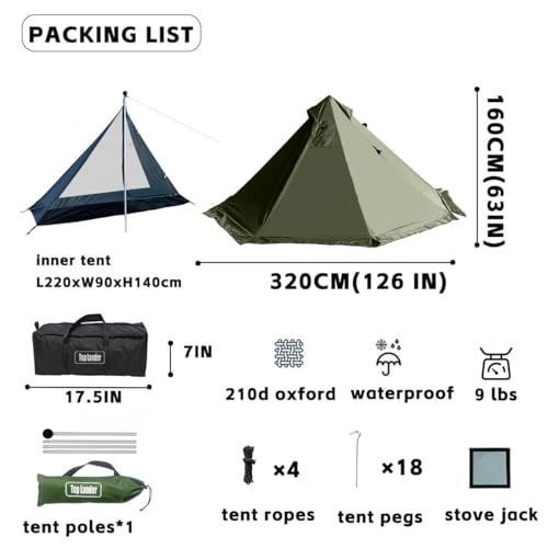 Camping Hot Tent with Wood Stove Jack Winter Teepee Tent 4 Season Backpacking Tent for Survival Hunting Military Fishing