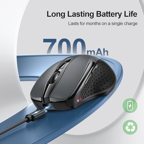 TECKNET Wireless Mouse (BT5.0/3.0 & 2.4G) Rechargeable 4800 DPI Silent USB A & Bluetooth Mouse 6 Buttons, Wide Compatibili...