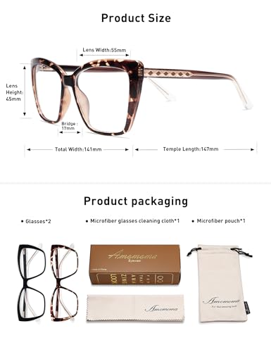 AMOMOMA Trendy TR90 Oversized Blue Light Reading Glasses Women,Stylish Square Cat Eye Glasses AM6031