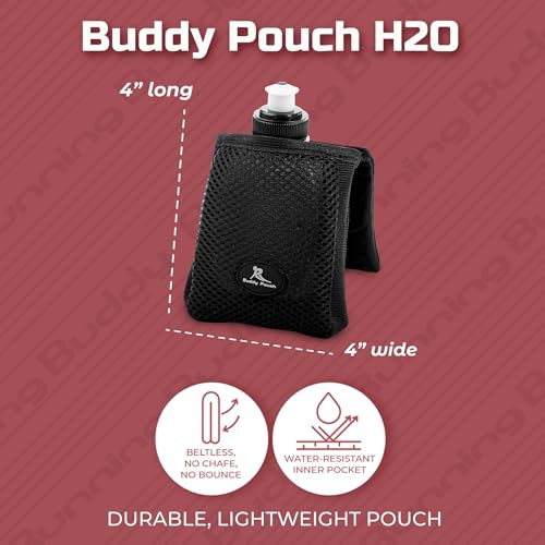 Running Buddy Running Water Bottle Pouch - 4" x 4" Black, 7 oz - Magnetic Water Bottle Holder for Running & Walking - No-B...
