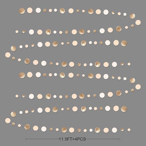 Champagne Gold Party Decorations Circle Dots Garland Gold Neutral Nude Neutral Cream Beige Boho Hanging Polka Dot Streamer...