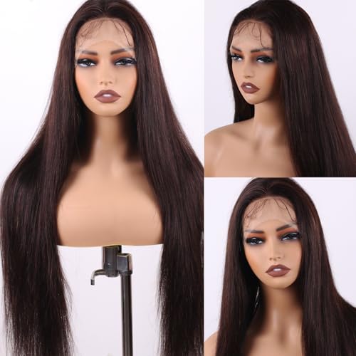 13X4 Straight Lace Front Wig Human Hair 18 Inch - 180% Density Pre Plucked with Baby Hair, Natural Dark Brown Glueless Layered Wig for Black Women