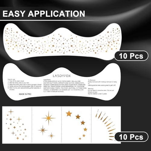 20 Pcs Gold Face Makeup Patches, Glitter Freckles Face Tattoo Gold Makeup, Glitter Freckles, Sparkle Makeup Patches, Water...