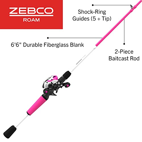 Zebco Roam Baitcast Reel and Fishing Rod Combo, 6-Foot 6-Inch 2-Piece Fiberglass Fishing Pole with Split-Grip MaxTac Rod H...