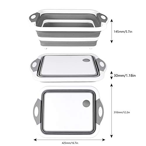 QiMH Collapsible Cutting Board - Foldable Multi-function Dish Tub - Washing and Draining Veggies Fruits Food Grade Sink St...