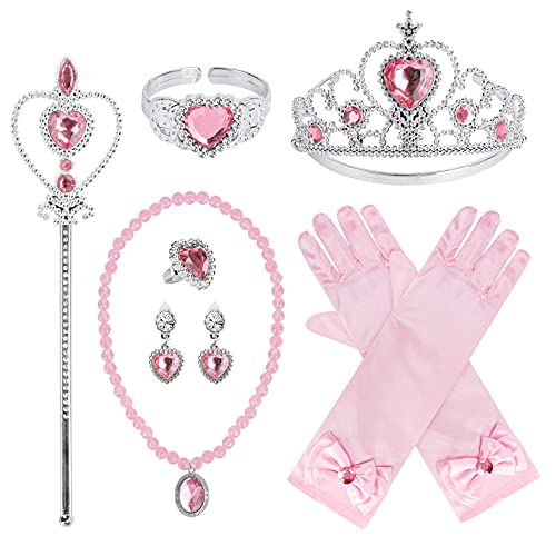 Princess Dress Up Party Accessories for Princess Costume Gloves Tiara Wand Necklace Earrings Bracelet and Ring Gift Set 9p...