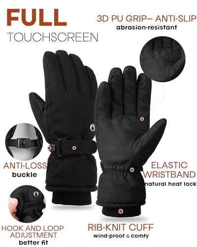 FURTALK Winter Gloves for Men Women Waterproof Windproof Cold Weather Touchscreen Warm Ski Snow Outdoor Work Fleece Lined