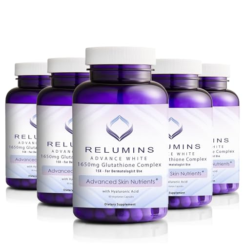 Relumins 1650mg L-Glutathione Complex with Hyaluronic Acid, Alpha Lipoic Acid, Rose HIPS, Vitamin E & Riboflavin, Antioxid...